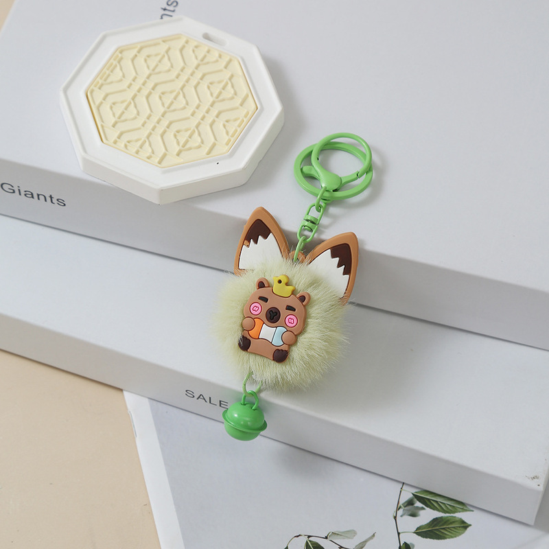 漫画かわいい猫耳ベル毛玉ペンダント読書カード Capibala バッグペンダント装飾ぬいぐるみキーホルダー|undefined