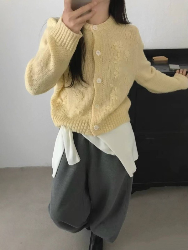 韩代宋慧乔同款手钩花朵毛衣外套女2025秋冬软糯针织开衫上衣1161|undefined