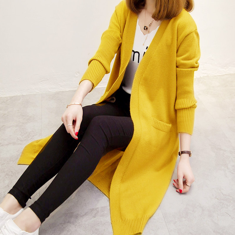 2023 nuevo otoño e invierno abrigo de punto de las mujeres de estilo coreano largo suelto todo partido suéter de manga larga ropa exterior