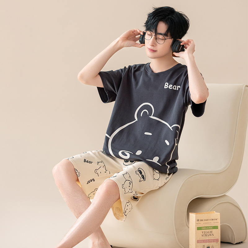 Nuevo algodón de manga corta de verano Pantalones cortos pijamas hombres rayas simple delgada ropa de abrigo casual homewear traje