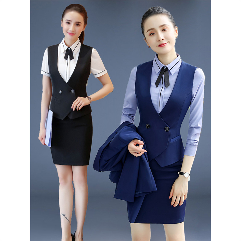 工作服女职业套装气质工服马夹酒店前台工作装服务员美容师工装