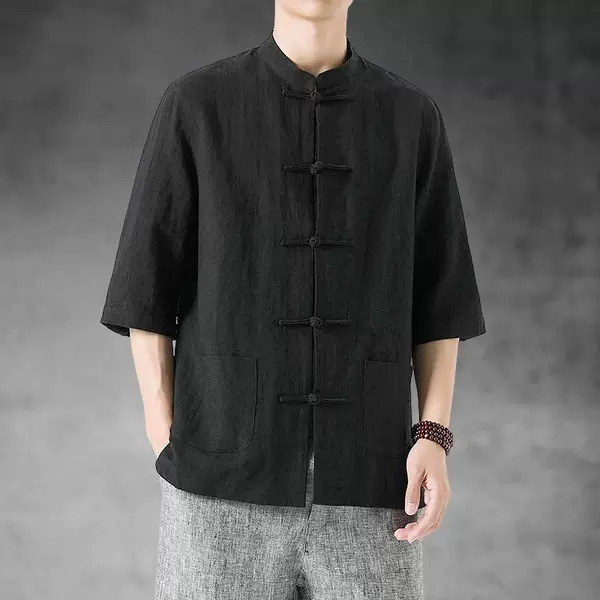 Summer Chinese Style Linen Short-sleeved Tang Suit Shirt Vintage Half-sleeved Cardigan Cotton-linen Husses' Half-sleeved Tea-picking Suit