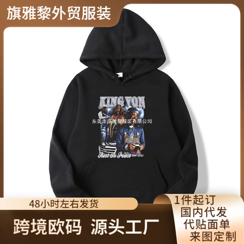 Rapper K-King Von Graphic Sweatshirt Men's Hip-Hop Gothic Fashion Sleeve Sweatshirt Retro Oversized Cotton Sweatshirt