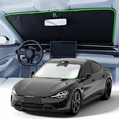 Sun Protection and Heat Insulation — Sun shade - 14580cm-green-edge-titanium-silver-large-sizeopaque