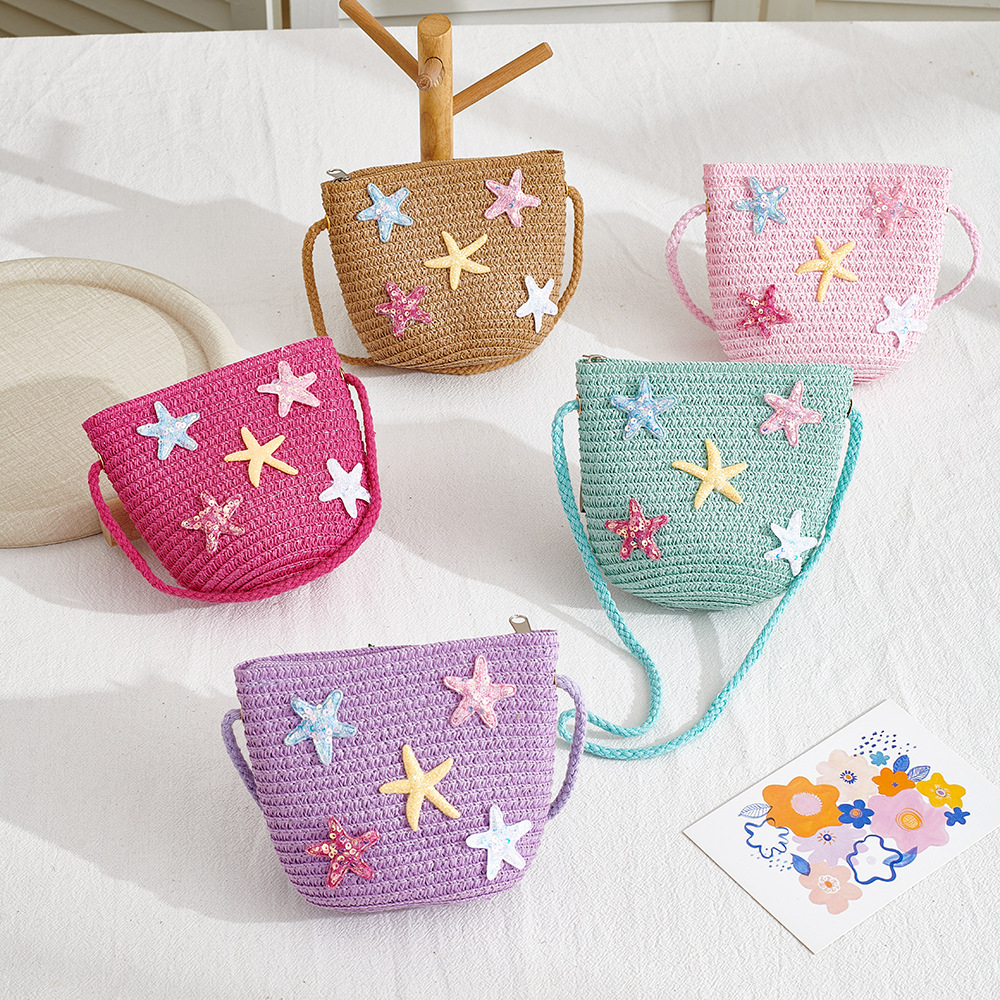 Summer Children's Bags for Girls, Stylish Straw Woven Bags for Outings, Crossbody Bags for Girls, Cute and Fashionable Kids' Mini Coin Purses