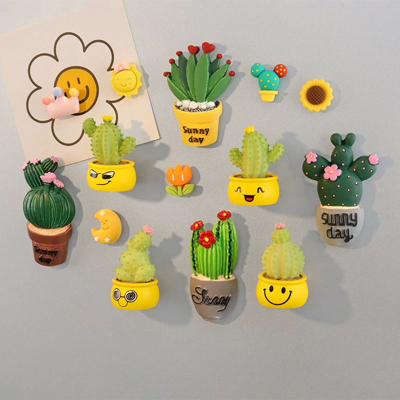 Магнит на холодильник, искусственный суккулент в горшке, магнитная наклейка из смолы, украшение для дома, мультяшный милый экспресс-пакет кактуса