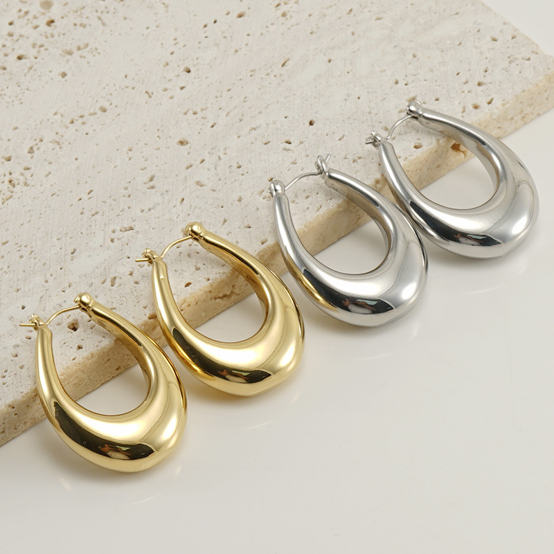 1 Pair Simple Style U Shape Polishing Stainless Steel Hoop Earrings display picture 1