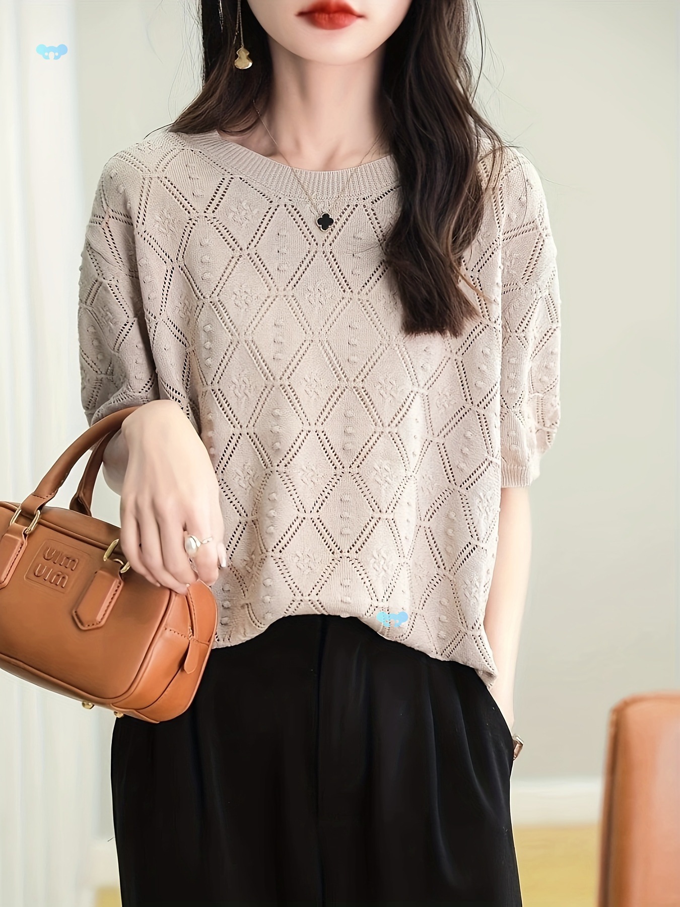 Summer New Hollow Knitted Versatile Thin Round Neck Sweater