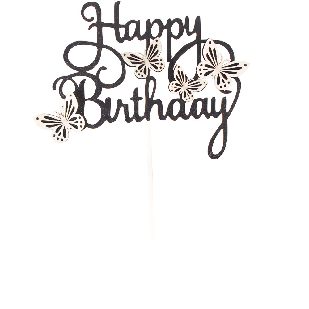 Decoración de fiesta postre multicolor horneado tarjetas feliz cumpleaños letras inglesas tarjetas mariposas