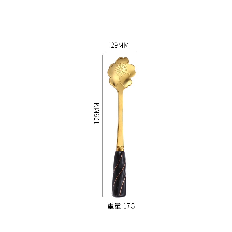 Creativo lindo hogar mango de cerámica cuchara de café mango largo cuchara de mezcla postre exquisita flor de acero inoxidable ins cuchara