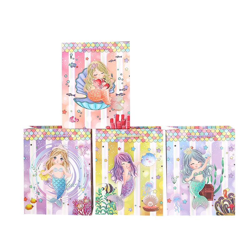 Mermaid de dibujos animados bolsa de regalo creativa comercio exterior punto transfronterizo bolsa de papel tridimensional bolso de mano para niños al por mayor