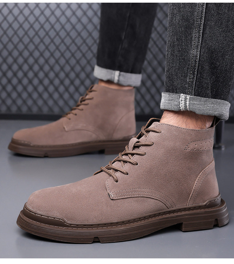 Giày bốt nam cổ trung chống nước, lót bông giữ ấm, đế cao su mềm — Kaki, Màu đen chi tiết 18