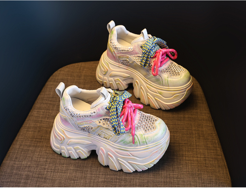 Giày sneaker nữ đế dày tăng chiều cao phong cách thể thao mùa hè — màu hồng chi tiết 4