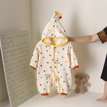 婴幼儿秋冬连体衣可爱笑脸双面奥粒绒爬服暖色保暖外出服拍照出片