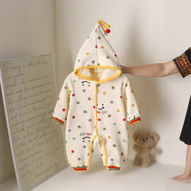 婴幼儿秋冬连体衣可爱笑脸双面奥粒绒爬服暖色保暖外出服拍照出片