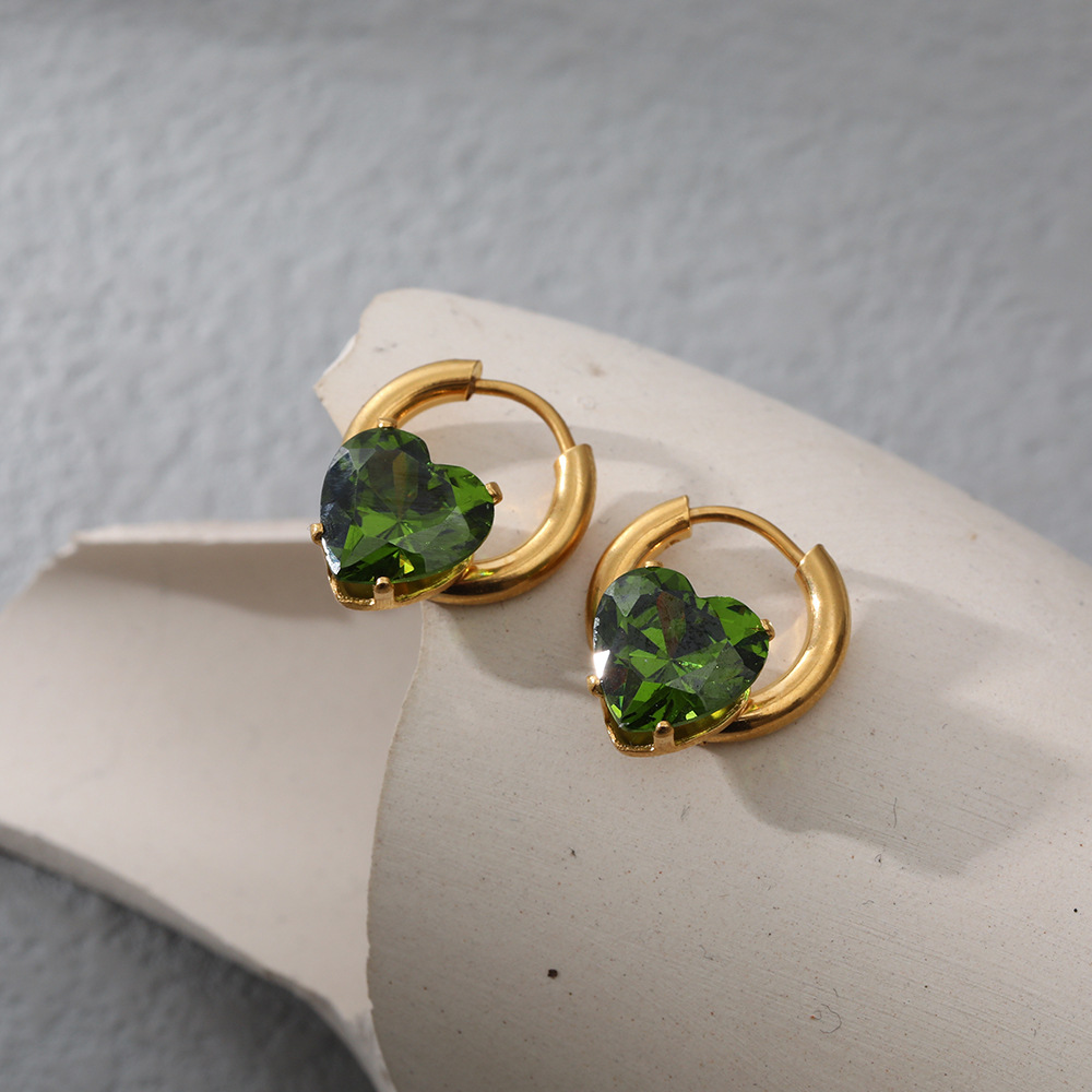 Fashion Heart Shape Stainless Steel Inlay Zircon Earrings 1 Pair