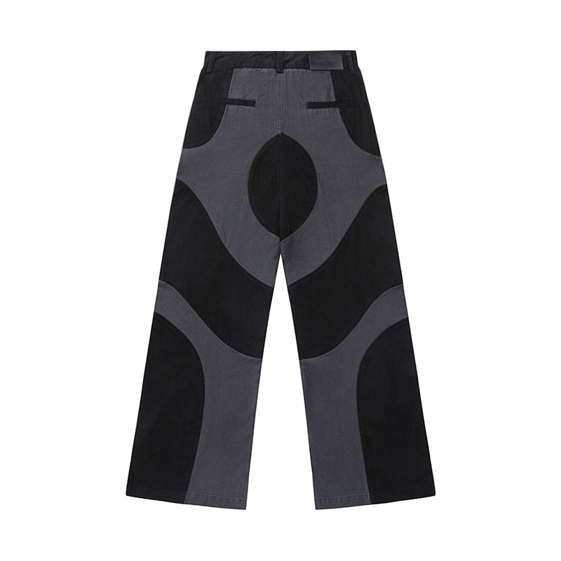 Modern Men's Jeans Colour Blocked Irregular Split Trousers_voghion.com