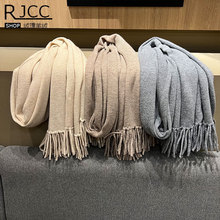 Rjcc/绒捷 纯色针织长穗山羊绒保暖日系简约男女情侣秋冬围巾披肩