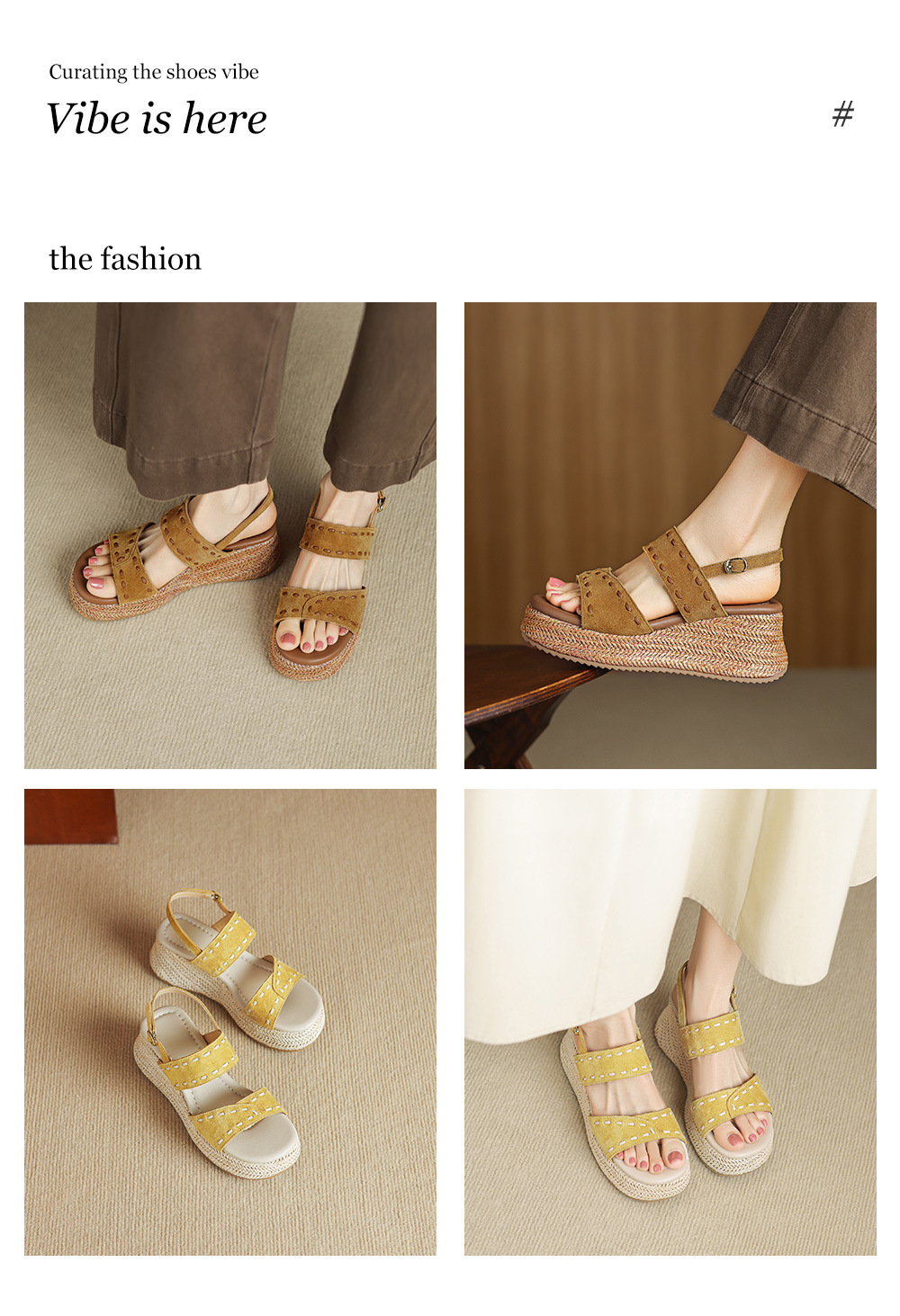 Sandal nữ đế xuồng đan rơm cao gót, quai ngang một dây, phong cách hè thoải mái — Màu caramel, màu vàng chi tiết 1