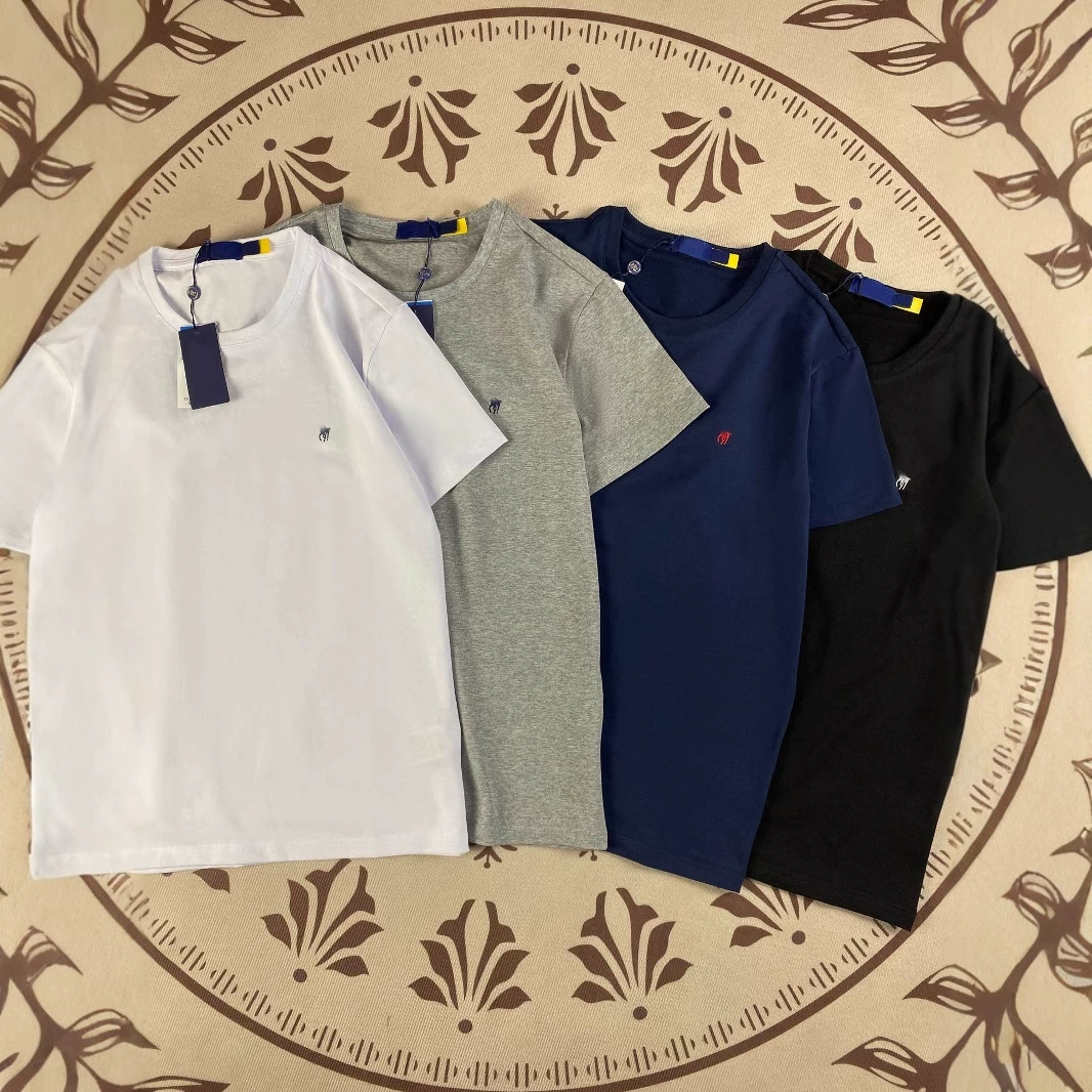 RL Rlaf Po стандартная летняя топ мужской хлопчатобумажная вышивка американская пара с круглым вырезом сплошной цвет футболка с короткими рукавами женская