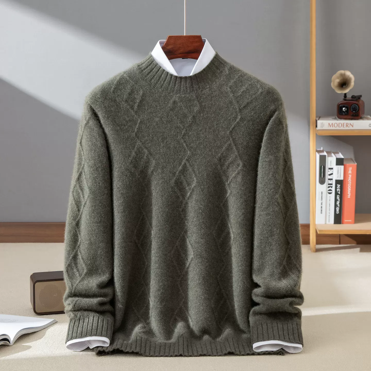 秋冬新款100纯山羊绒衫男士长袖针织宽松套头毛衣羊绒打底衫男