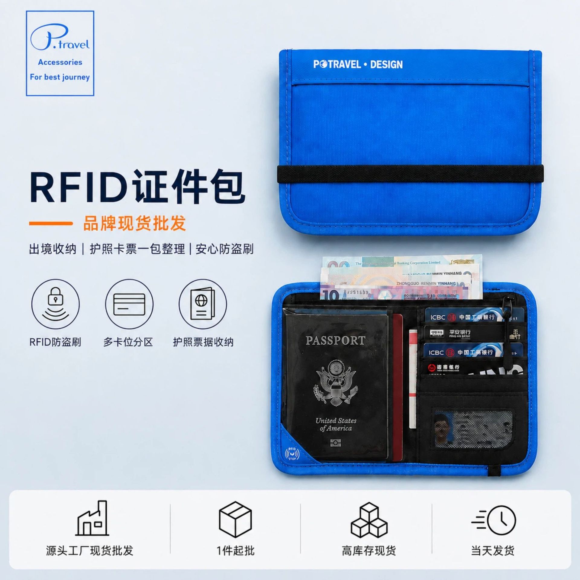 RFID nylon passport organizer, anti-demagnetization, anti-theft