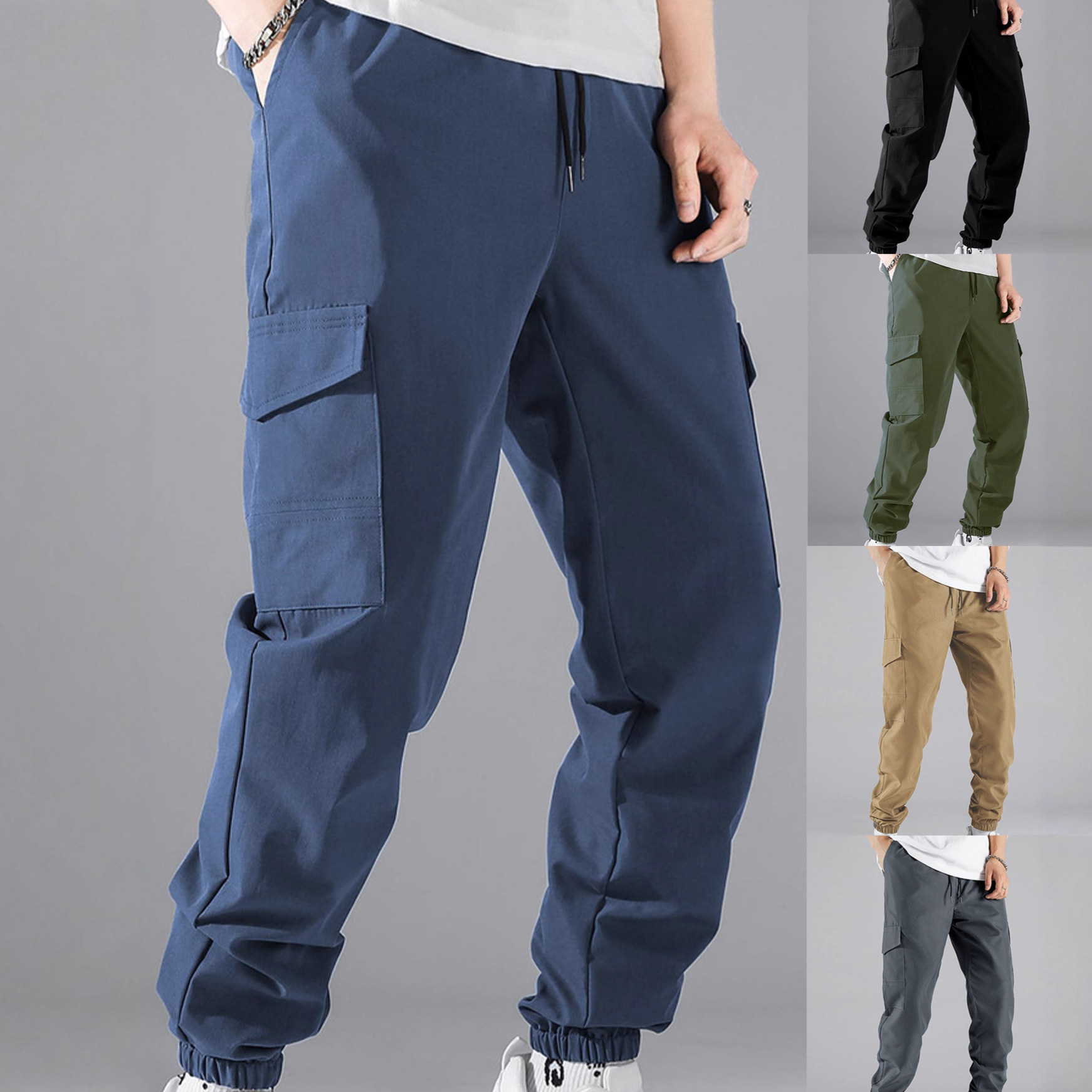 Men's new multi-pocket overalls European and American high street fashion brand retro casual ankle-tied trousers men's cross-border delivery