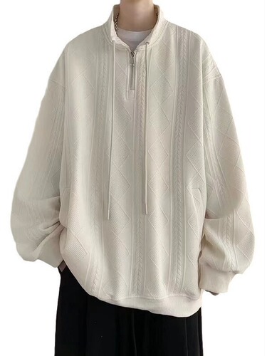 Pure Color Zip-Up Hooded Sweatshirt for Men - Spring and Autumn Season, Japanese Retro Streetwear Brand, Loose Fit Couple Floral Print Jacket