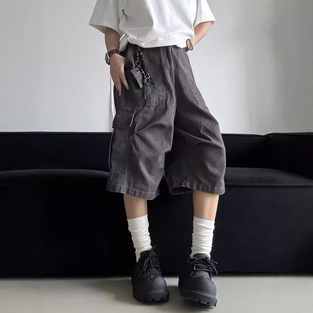 American Style Retro Functional Style Paratrooper Tooling Shorts Couple Summer New Casual Thin Wide Leg Cropped Pants for Men
