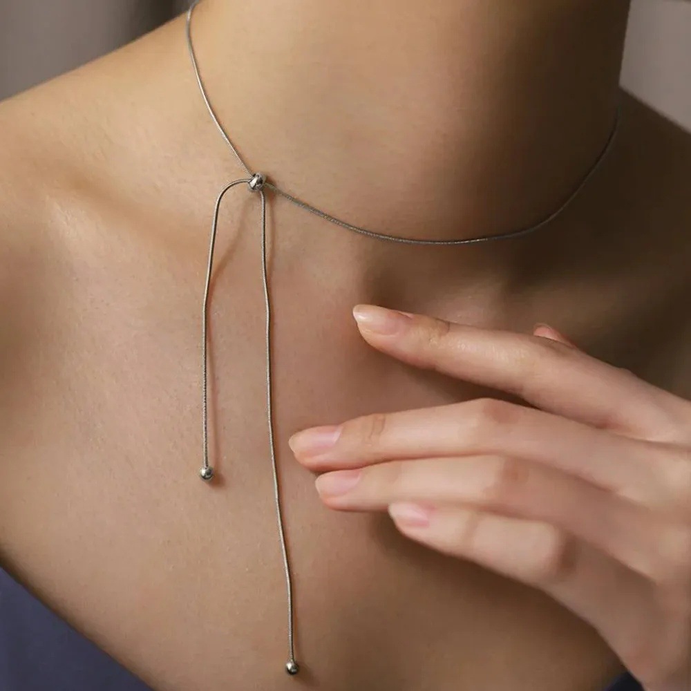 Coreano simple pulsera de tracción de hueso de serpiente ajustable corta y larga pulsera de tobillas de chicas estudiantes en el conjunto de collar de tobillas
