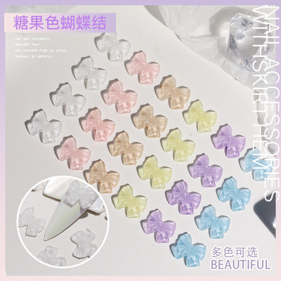 summer solar system Nail enhancement New products Crystal glue candy colour bow Ribbon Bowtie DIY Nail stickers ornament