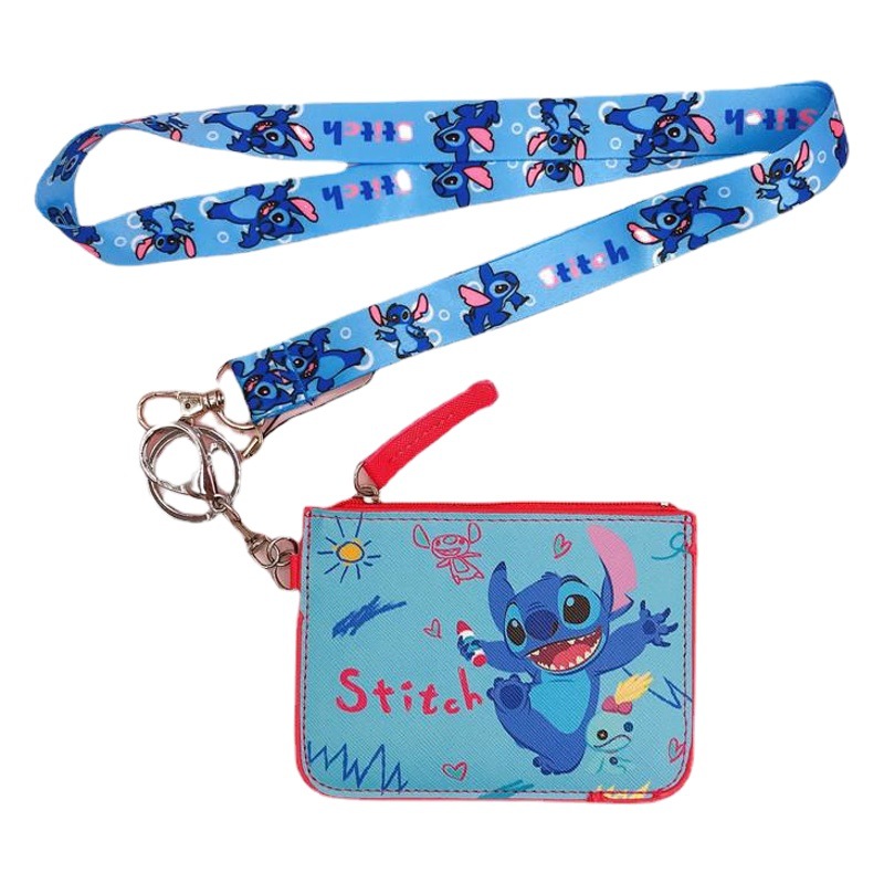 Star Baby Stitch Stitch PU Card Case Coin Purse with Keylock Lanyard Bus Card Access Card ID Set