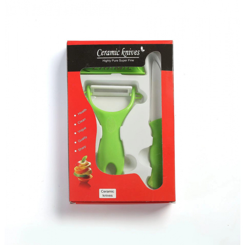 Fábrica directa cuchillo de cerámica cuchillo de frutas de tres pulgadas mini regalo conjunto de dos piezas