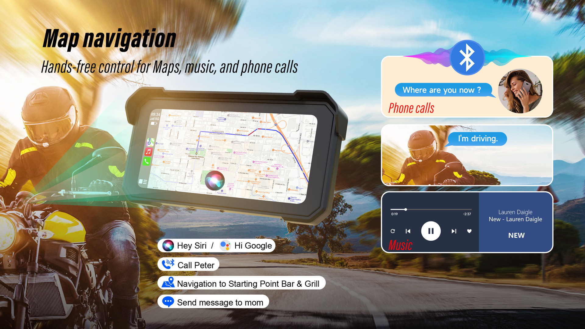 Cross-Border New Product 6inch Motorcycle Dashcam with Dual Front and Rear Cameras, Wireless Motorcycle Carplay Screen