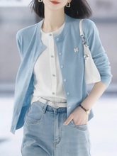 大码蓝色假两件针织开衫女2025秋季新款胖mm宽松显瘦洋气长袖上衣