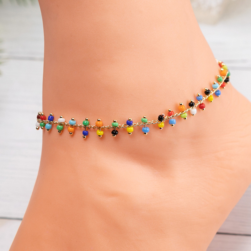 1 Piece Ethnic Style Star Alloy Seed Bead Beaded Inlay Artificial Diamond Womenu0027S Anklet