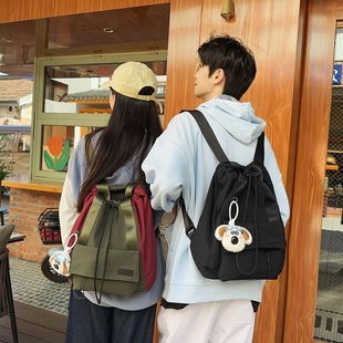 Drawstring Two-use Backpack Casual Contrast Japanese-style Handbag Lightweight Outdoor Large Capacity Crossbody Bag for Women