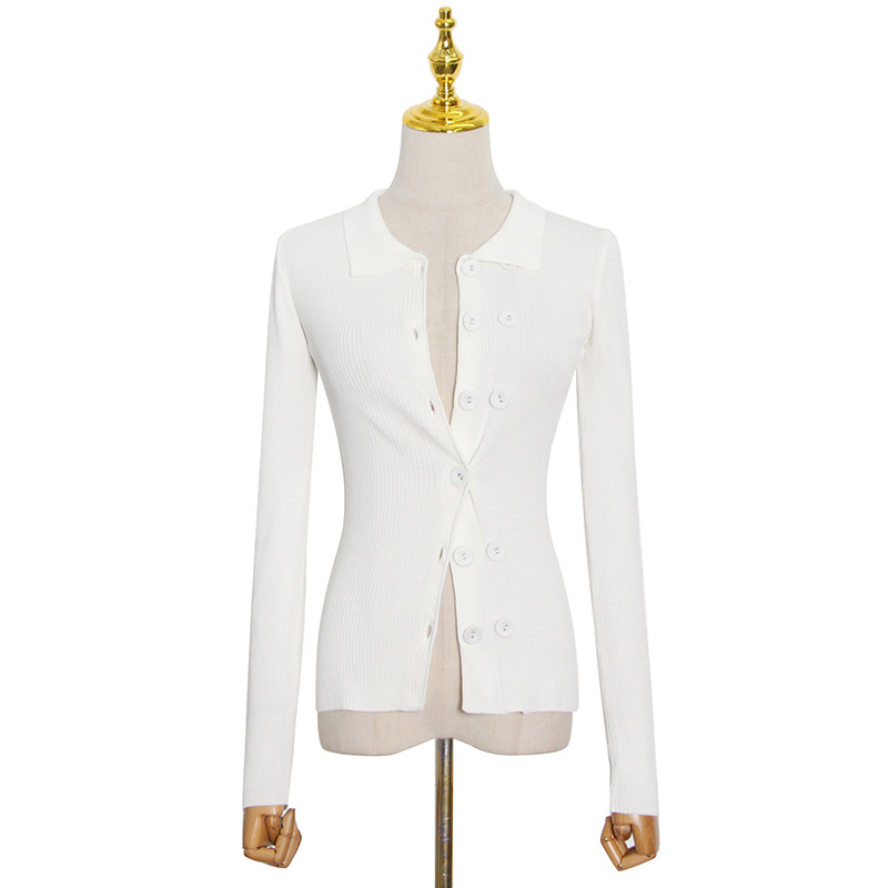 한국식 디자인 스웨터 2024 봄 신상 불규칙 더블 브레스트 라펠 솔리드 컬러 슬림 가디건 스웨터