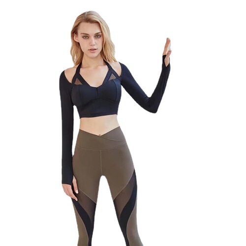 Yoga tops, new yoga clothes, lulu long-sleeved European and American niche tops with chest pads, nude and comfortable, foreign trade cross-border