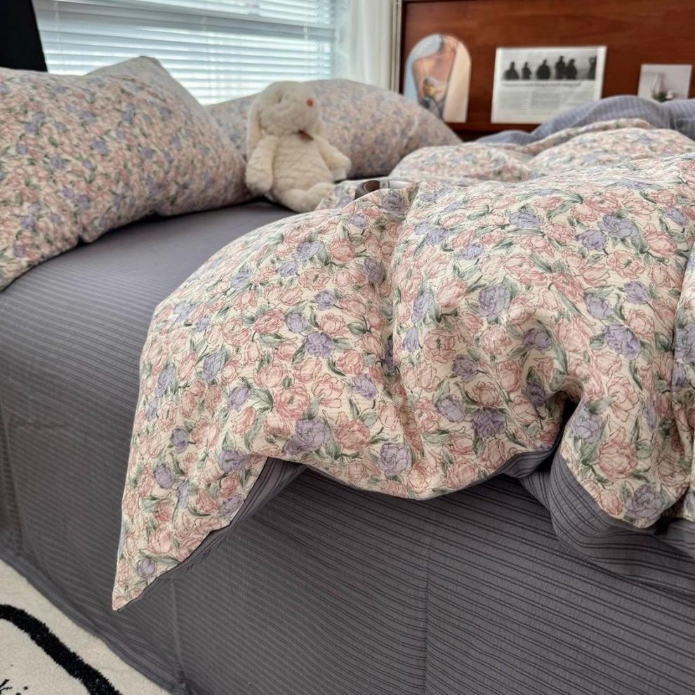 Floral Jacquard Double Layer Cotton Bedding Set For Bedroom_voghion.com
