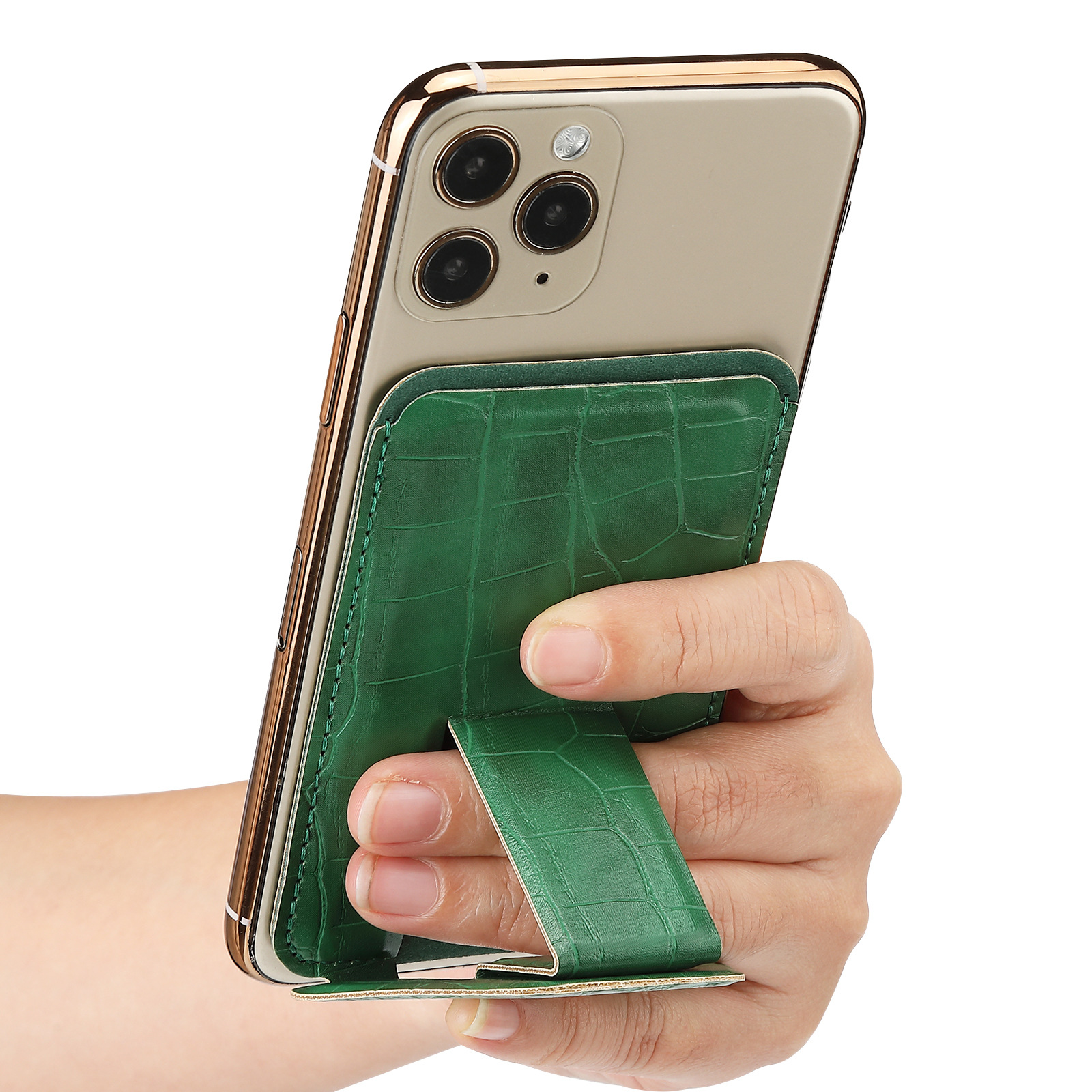 Funda para teléfono con diseño de cocodrilo en stock, con soporte magnético para tarjetas, adhesivo magnético súper fuerte, portátil para escritorio.