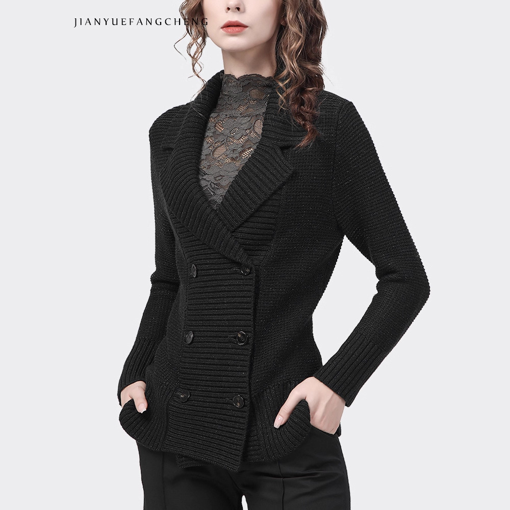 欧洲站2025秋毛衣外套女双排扣设计感洋气开衫外穿洋气针织衫