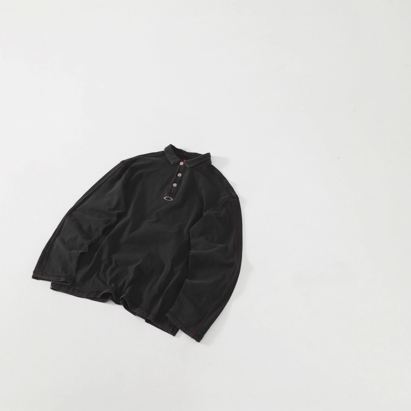 Oakley Vintage Long-Sleeve Pullover Sweatshirt for Men and Women, Couple's Washed Distressed Embroidered Letter Crewneck Top for Autumn