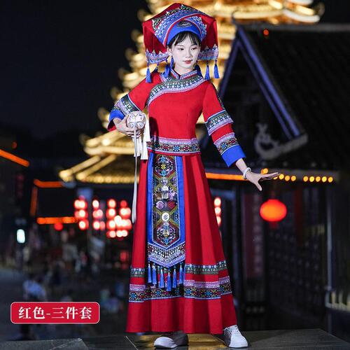 New Guangxi March 3 Zhuang National Costume Set Adult Women Ethnic Minority Singing Festival Costume Dance Performance