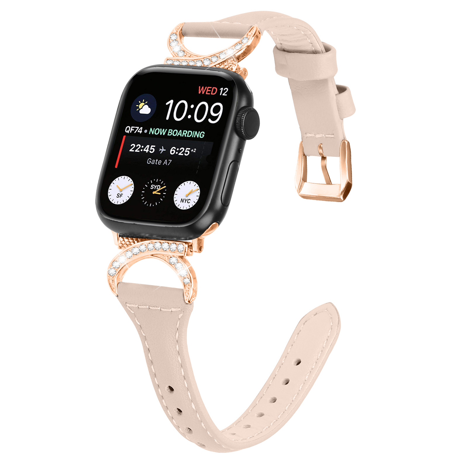 Suitable for Apple Apple Watch 8/9/10 Ultra Genuine Leather Small Waist Belt Diamond Small Fragrance iWatch Strap