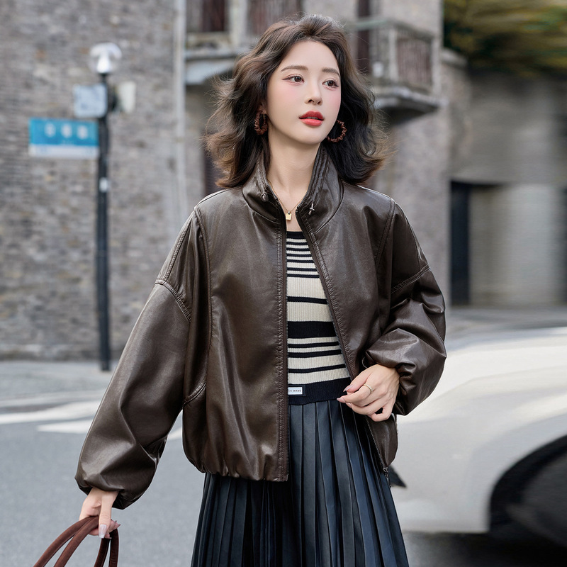 品牌绵羊皮皮衣女2025新款时尚百搭宽松皮外套女士显瘦小个子夹克|undefined