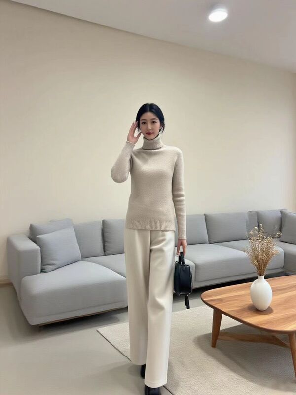 加绒加厚绵羊毛欧棉绒阔腿裤女羊绒休闲裤直筒高腰垂感短袖裤子|undefined