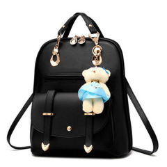 〖Cross-border women's bag〗Backpack student casual new Korean version trendy fashion pu leather college style hanging bear bag