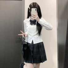 花千猪原创 学姐风白色收腰长袖衬衫女秋季学院风jk短款制服