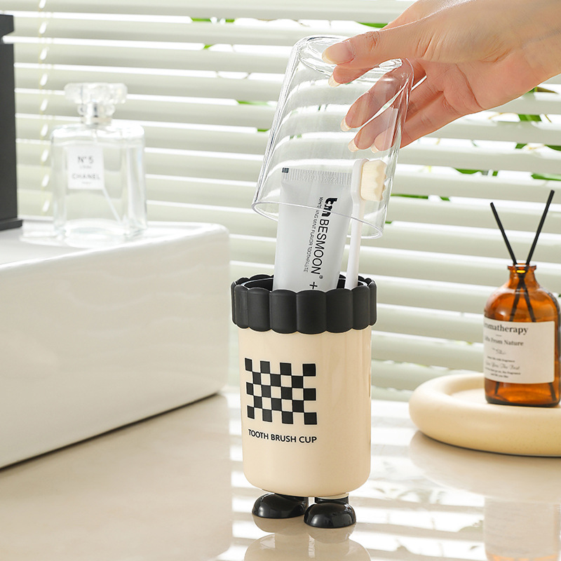Lindo pie, taza de lavado de viaje, cepillado portátil, dibujos animados de bricolaje, cepillo de dientes para niños, taza de plástico para enjuague bucal
